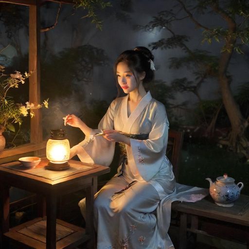 夜色下的茶室氛围