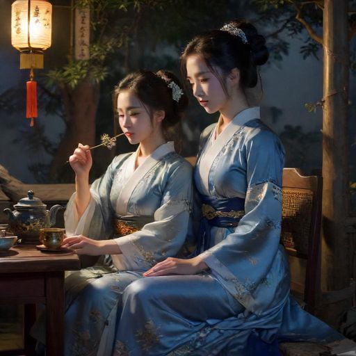 夜晚茶室内部温馨氛围图