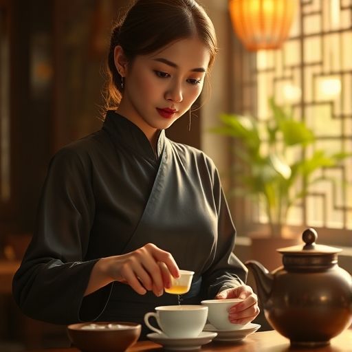 茶艺师优雅泡茶的瞬间