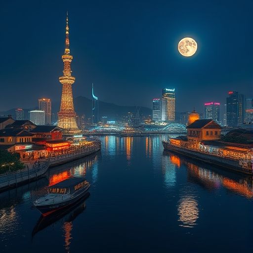 珠江边茶肆夜景