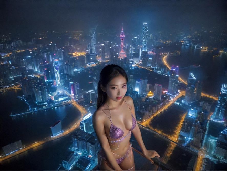 深圳都市夜景，从高空俯瞰，城市灯火辉煌，车水马龙，展现出大都市的繁华与活力。