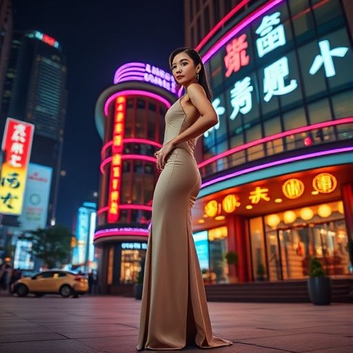 湖南某休闲会所在城市夜景中的外观