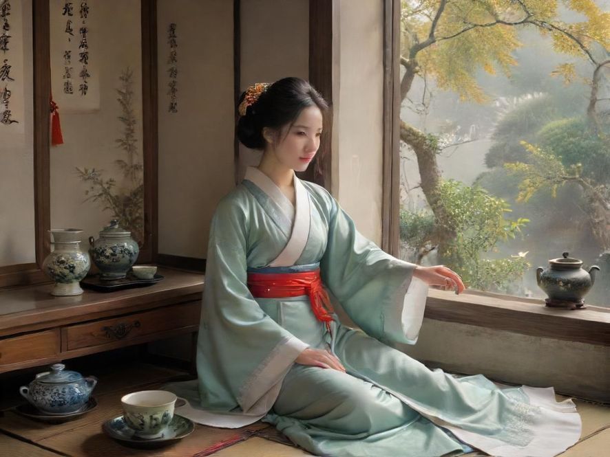 广州新茶上课场景，美女品茶展现优雅气质