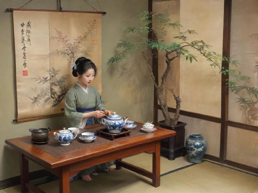 广州茶艺师在古典茶室中专注冲泡普洱茶的特写画面