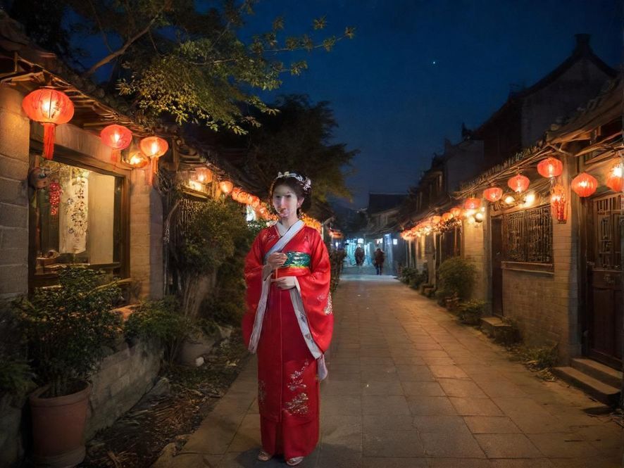 广州夜色下的繁华街景