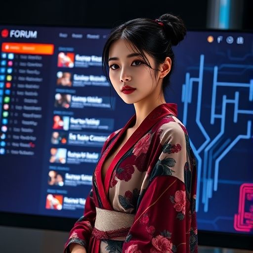一个充满神秘感的论坛界面，屏幕上显示着不同的讨论板块和用户头像