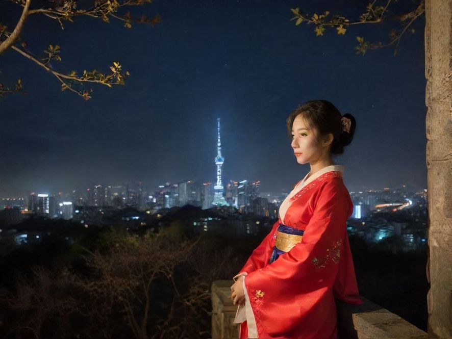 深圳夜场会所俯视视角霓虹灯光城市夜景