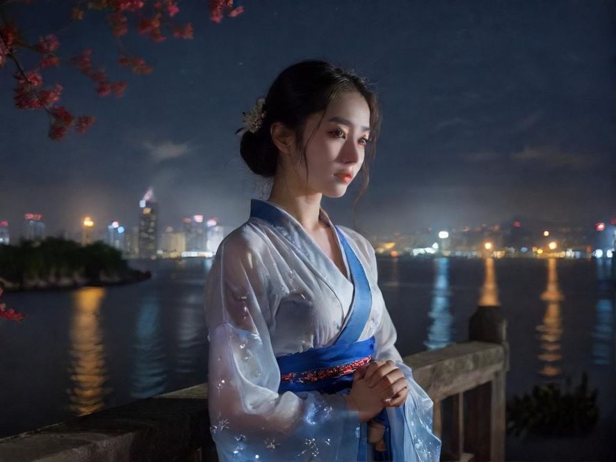 夜上海繁华夜景 俯瞰视角 霓虹灯光 城市天际线