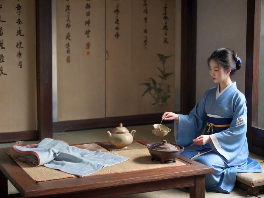 象征着放松与静心的茶道场景。
