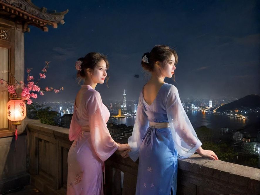 广州夜景下的高端按摩会所外观