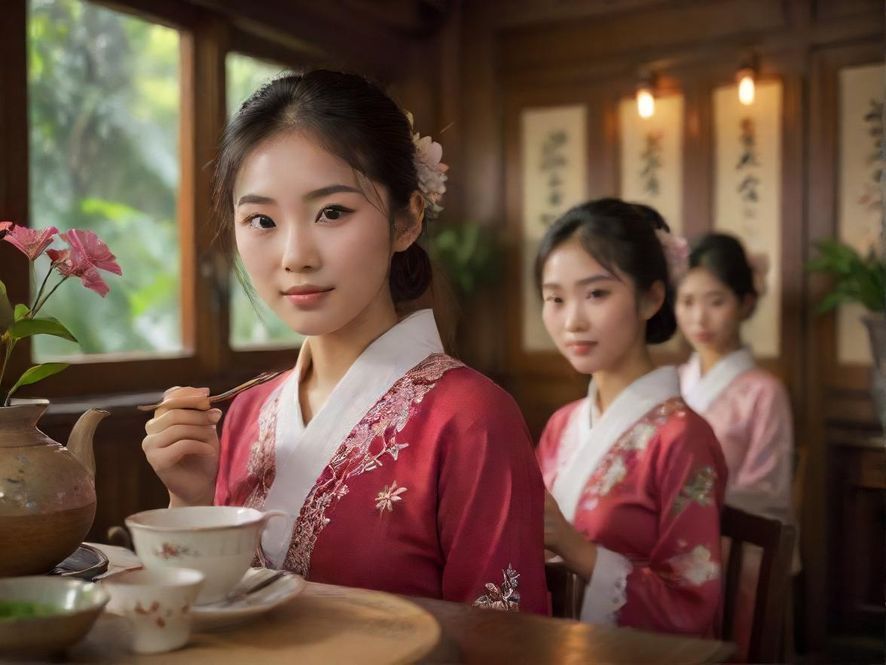 广州悦来香品茶场景唯美特写图