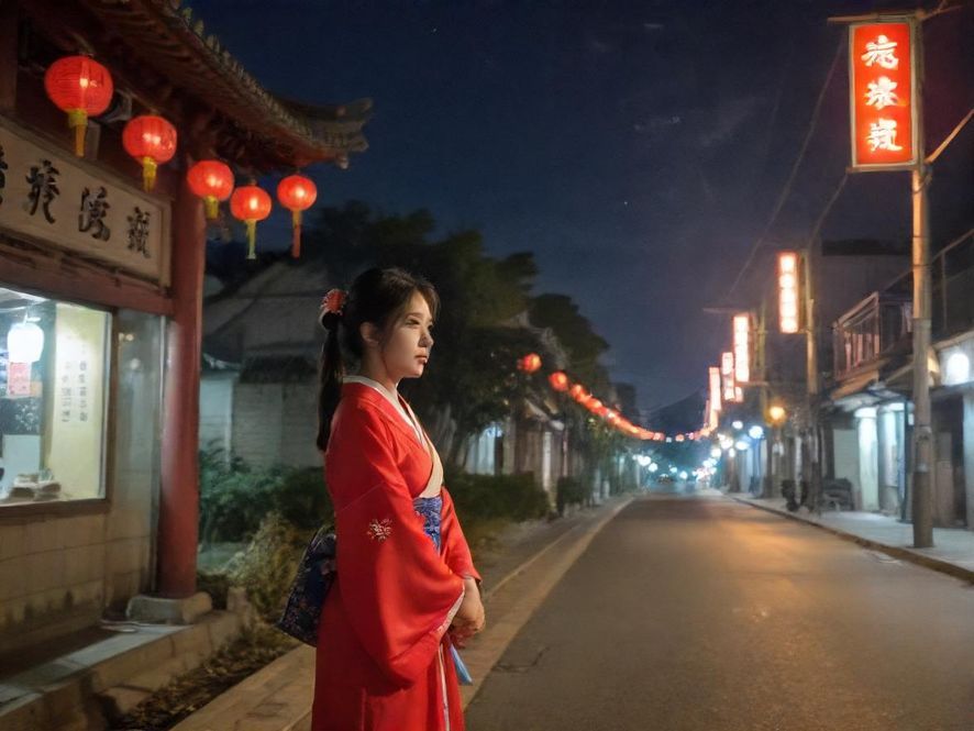 广州天河夜色下的街景