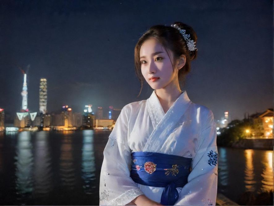城市夜景下，远处的娱乐场所建筑