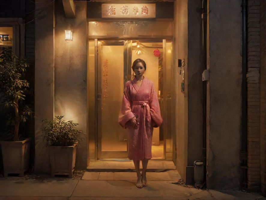 普通居民楼入口的夜晚