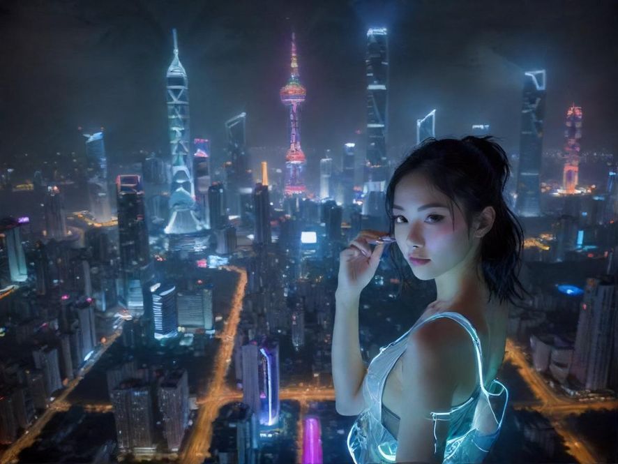 深圳璀璨夜景，高楼林立，车水马龙，充满都市的神秘与活力