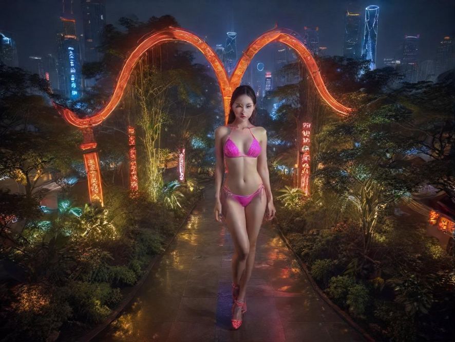 广州伯花园在夜幕下，入口处灯光璀璨，尽显奢华与神秘