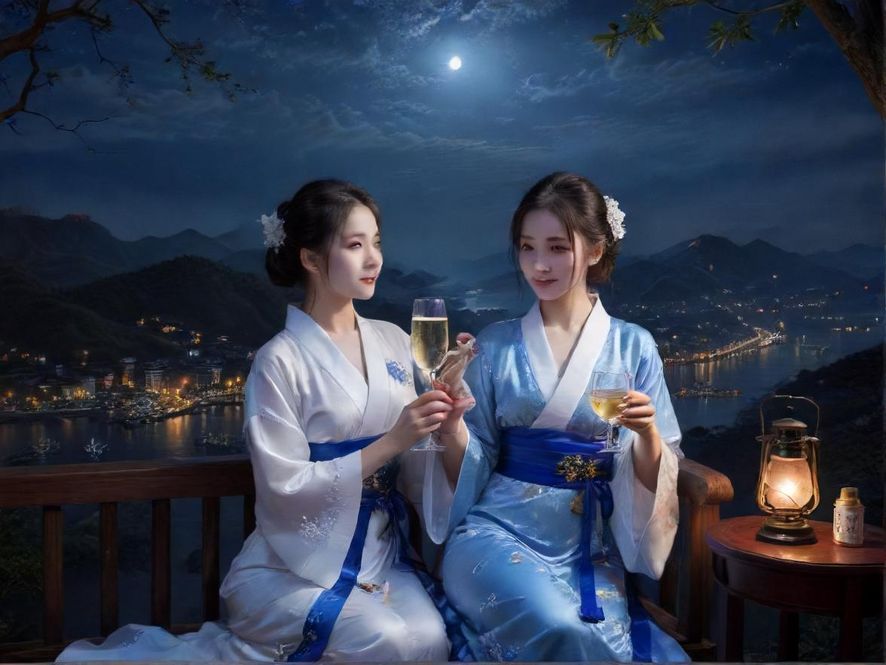 夜场社区聚会温馨场景图