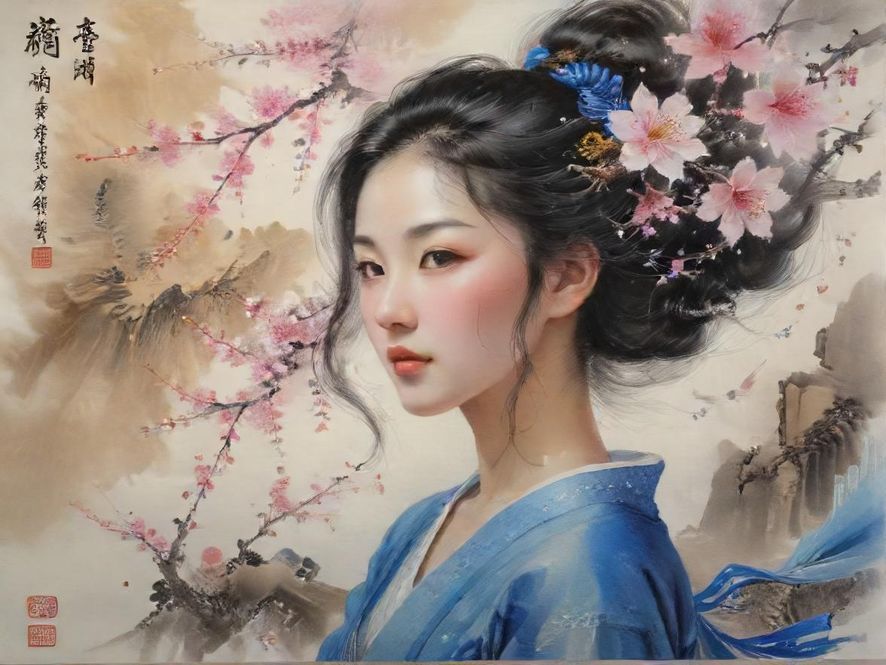 一位身着优雅服饰的女性，背对镜头，坐在一个充满艺术气息的高端休闲空间里，氛围静谧而私密