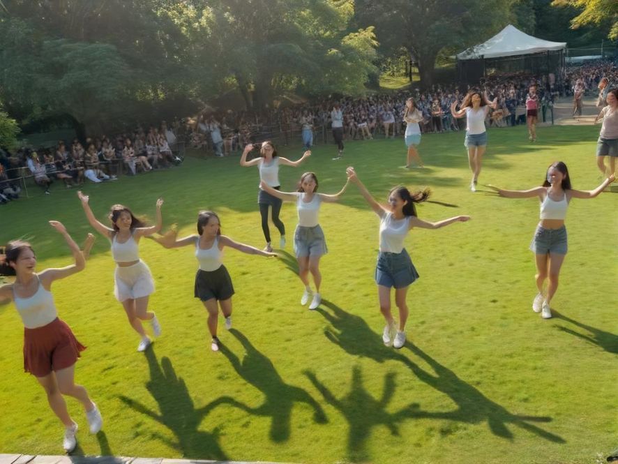 都市年轻人在露天音乐节欢快跳舞