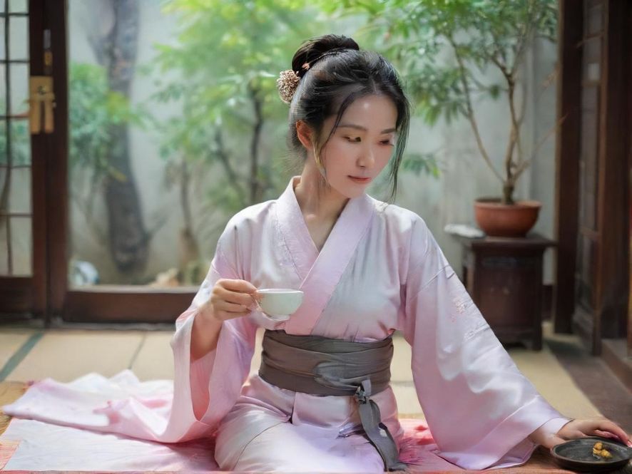 一位气质温婉的广州茶艺师,正在温馨雅致的茶室中,以侧面特写的方式,专注于茶道冲泡,营造出唯美宁静的意境。