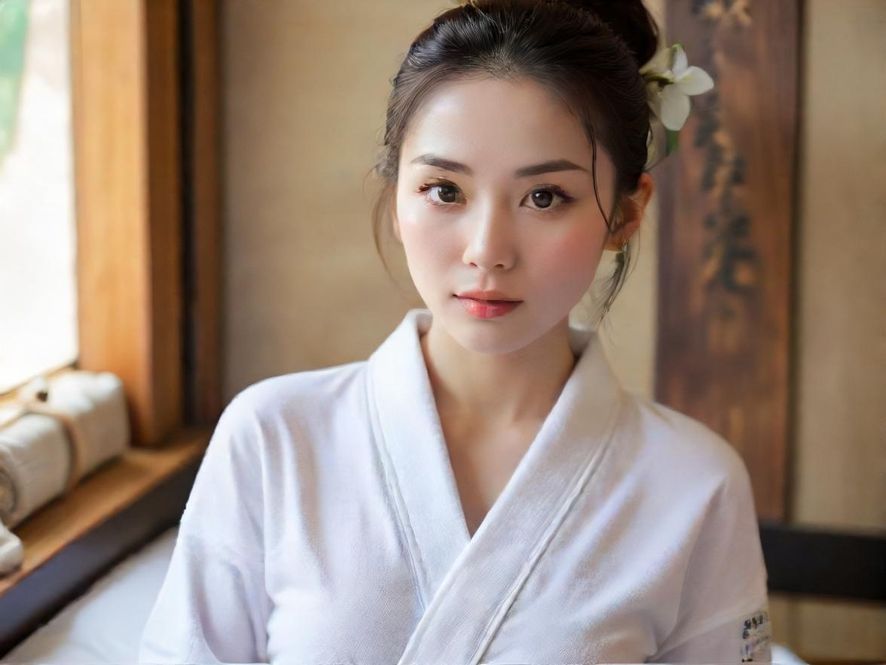 一位顾客在豪华舒适的SPA房间里闭目养神，面部特写展现出极致放松与满足的表情，背景是典雅的装饰和柔和灯光。