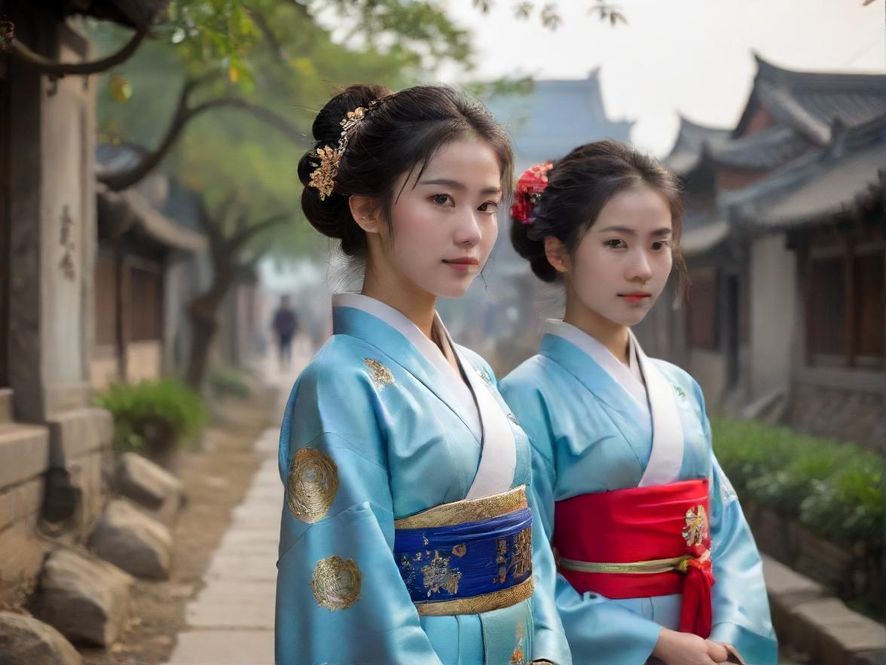 00后闺蜜在街头分享双倍快乐