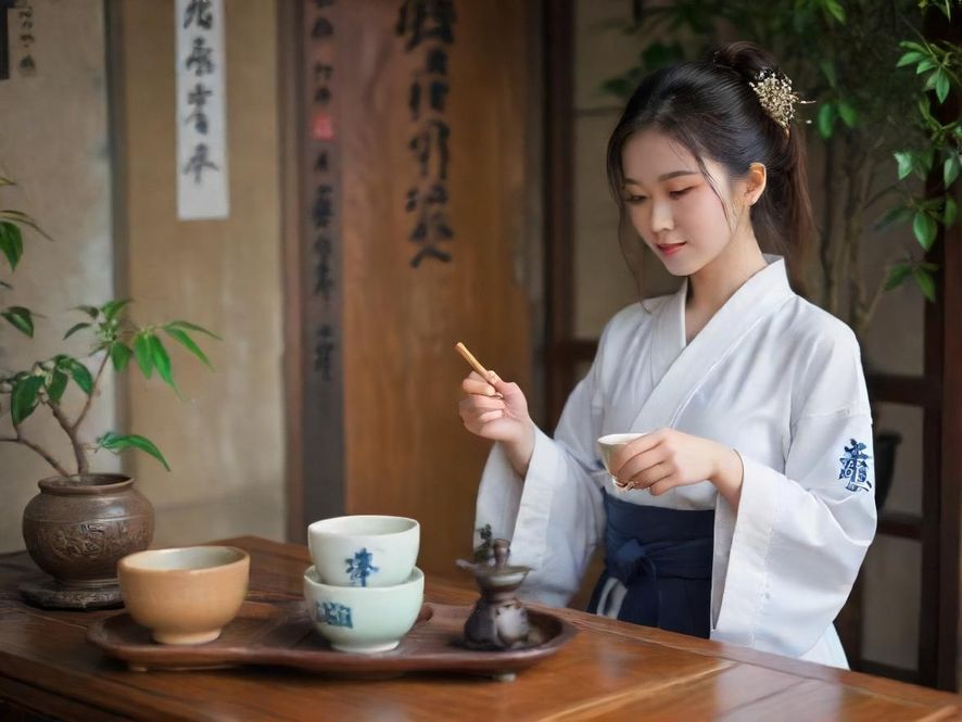 一位女士在深圳高端会所品茶，享受私密时光