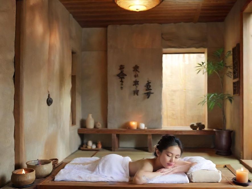 高端SPA会所内景，私密而温馨的理疗空间